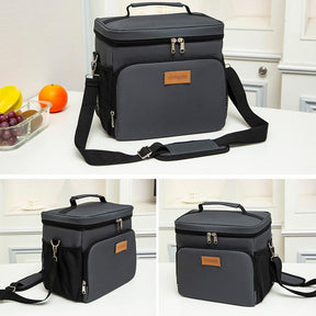 Large Bento Lunch Bags Multi Pocket Insulated Shoulder Handle Bag-Gray