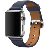 Litchi Pattern Leather Replacement Watch Band For iWatch Series SE/6/5/4/3/2/1-MidnightBlue