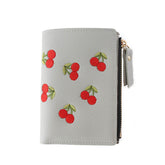 Women Cute Small Wallet Cherry Pattern Card Holder-Grey