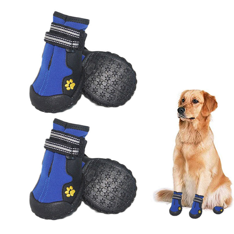 4 Pcs Dog Shoes Non-Slip Warm with Reflective Straps for Middle Large Dogs-Blue