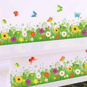 Removable Beautiful Green Sunflower Flowers Grass with Butterfly Home Art Decor Wall Stickers