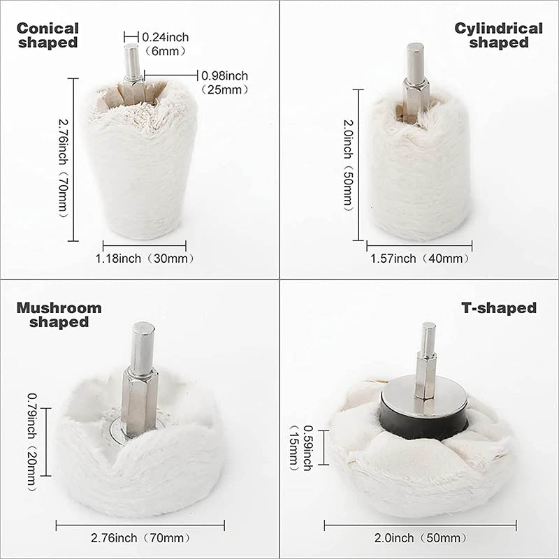 4 Pack Buffing Pads Wheel Polisher Kit with Hex Shafts for Dremel Tools
