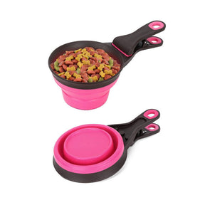 3Pcs Pet 3 in 1 Clip Scoop with Collapsible Silicone Measuring Cup-Pink