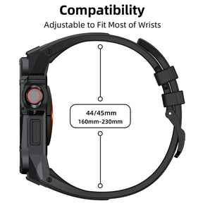 Sport TPU Strap with Protective Cover Frame for Apple Watch 44mm/45mm-Black