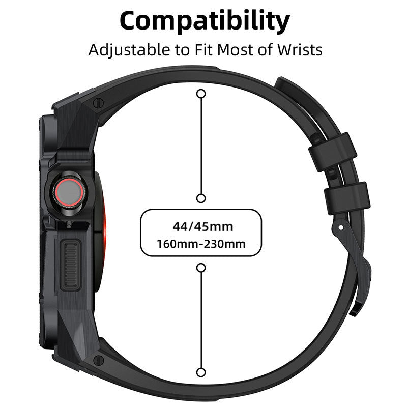 Sport TPU Strap with Protective Cover Frame for Apple Watch 44mm/45mm-Black