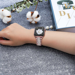 Metal Watchband with Rhinestone Adjustable for iWatch Series SE 7 6 5 4 3 2 1-Rose Pink
