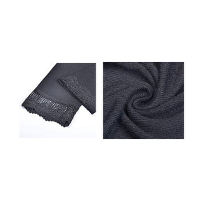Women's 3/4 Sleeve Lace Flower Trim Casual Long Cardigan Cover Up Loose Blouse Knitting Outerwear-Black