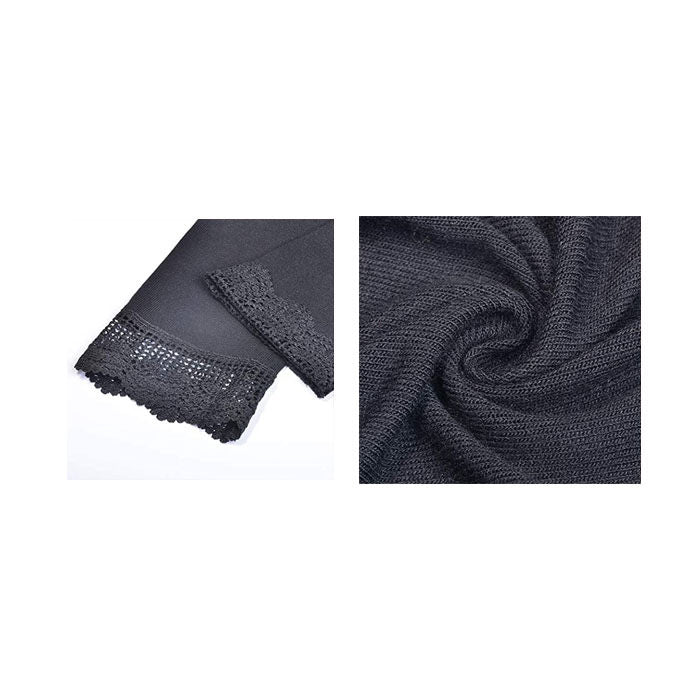 Women's 3/4 Sleeve Lace Flower Trim Casual Long Cardigan Cover Up Loose Blouse Knitting Outerwear-Black