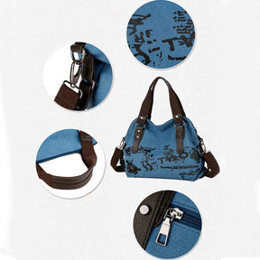 Women Handbag Casual Vintage Daily Shoulder Tote Bag-Blue