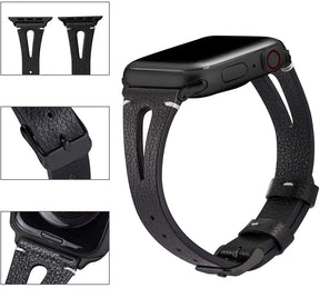 Fashion Triangle Hole Leather Watch Band For Apple Watch SE/6/5/4/3/2/1(Black)