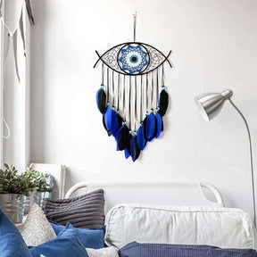 Evil Eye Dream Catcher Feather Wall Pendant Home Decoration-Blue Black