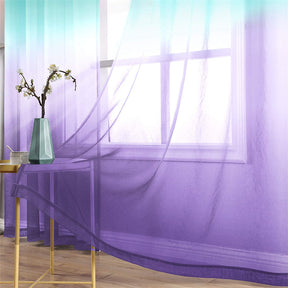 2 Panel Sheer Ombre Curtains Grommet Drapes for Girls Bedroom-CyanPurple