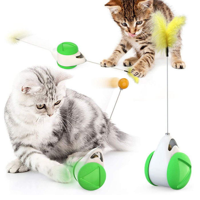 Cat Balance Swing Car Toy with Catnip Ball Feather Stick Interactive Pet Toys-Green