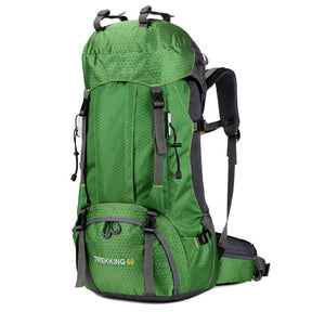 60L Waterproof Lightweight Hiking Backpack with Rain Cover for Climbing Camping-Green