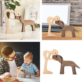 Men and Dog Wooden Statue Bedroom Home Decoration-3