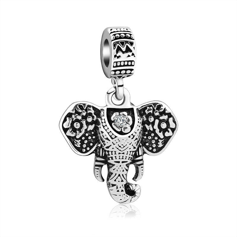 Lucky Elephant with Flower Charms Dangle Bead