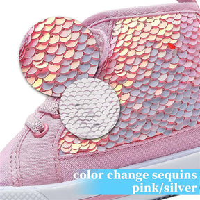 High Top Sneakers for Toddler Girls with Color Change Sequins-Pink
