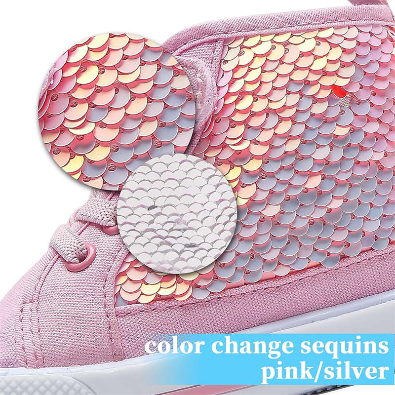 High Top Sneakers for Toddler Girls with Color Change Sequins-Pink