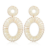 Raffia Tassel Hoop Drop Earrings for Women Girls-White