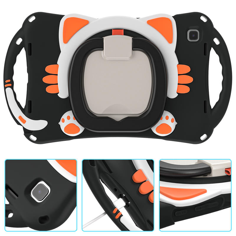 CatB Samsung Tablt Case for Tab A7 10.4  T500/T505/T507/T505N Shockproof Shoulder Strap Handle Stand-Black Orange
