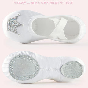 Ballet Shoes for Girls Soft Leather Satin Flat Gymnastic Shoes-White