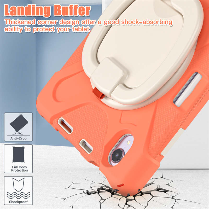 OnePieceB iPad Case For iPad Mini 6 Rugged Shockproof Case With Holder and Shoulder Strap-LivingCoral