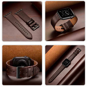 Classic Watchband Cowhide Suitable for iWatch Ultra Series 8 SE 7 6 5 4 3 2 1-Black-DarkBrown