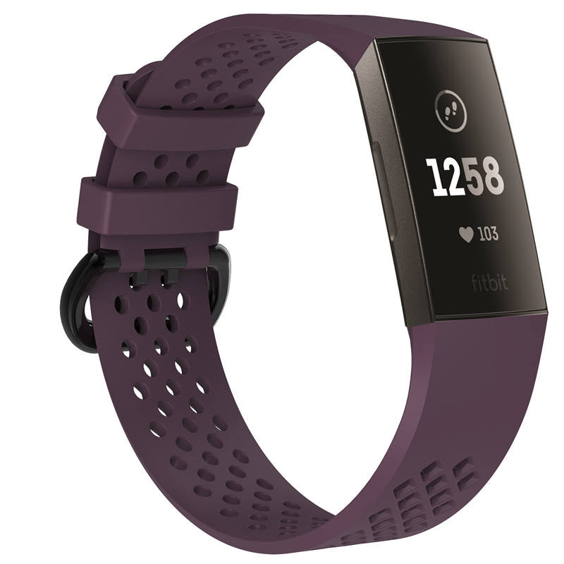 Watch Band for Fitbit Charge 3 Waterproof Band with Breathable Holes for Women Men-Purple