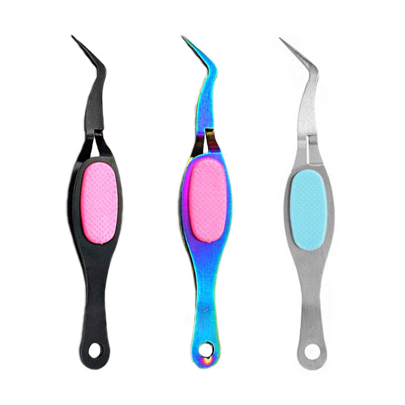 3 Pieces Craft Stainless Steel Curved Tweezers For Eyelashes Nail Salon Beading Tools-A