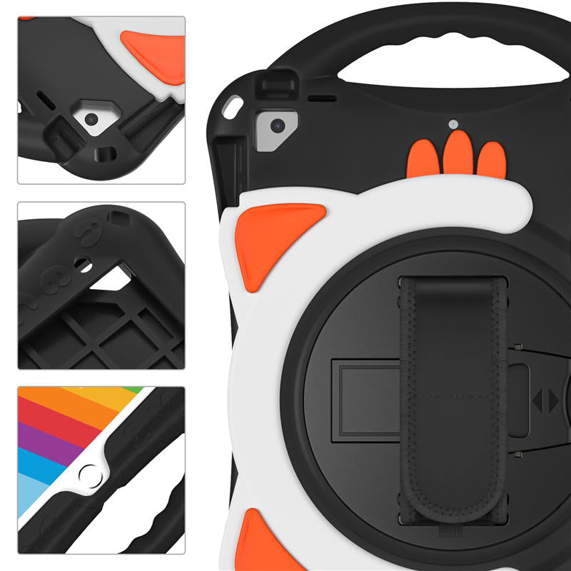 CatA iPad Silicone Case For iPad 10.2 Air10.5 Pro10.5 Built-in Handle Stand With a Strap-Black Orange