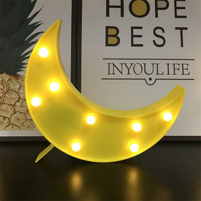 Moon Marquee Light LED Moon Sign Night Light Romantic Light Up Heart Sign Decoration -Yellow