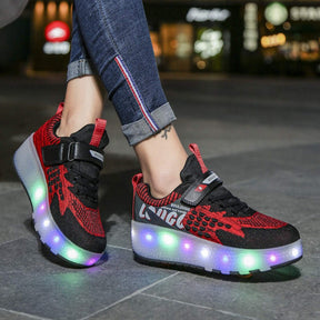 Kids Roller Shoes LED Light Rechargeable with Double Wheel-Black