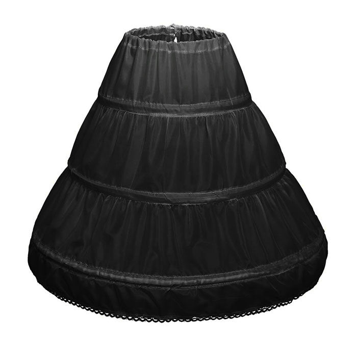 Girls 3 Hoops Petticoat Full Slip Flower Girl Crinoline Skirt Ball Gowns-Black