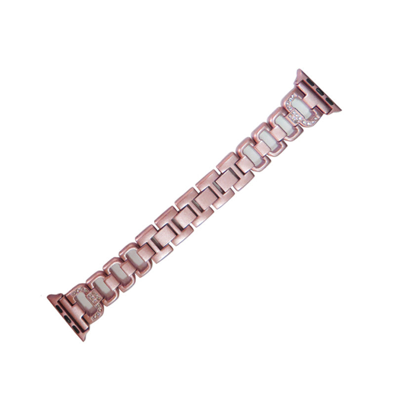 D Shape Stainless Steel Watch Band Adjustable Wristbands for Apple IWatch Series SE/1/2/3/4/5/6 For Women Men-Rose Pink