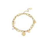 Gold Initial Bracelets for Women Letters Hexagon Pendant Chain-F