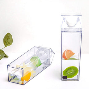 2 Pack Transparent Portable Milk Water Bottle Square Juice Cup for Outdoor Sports