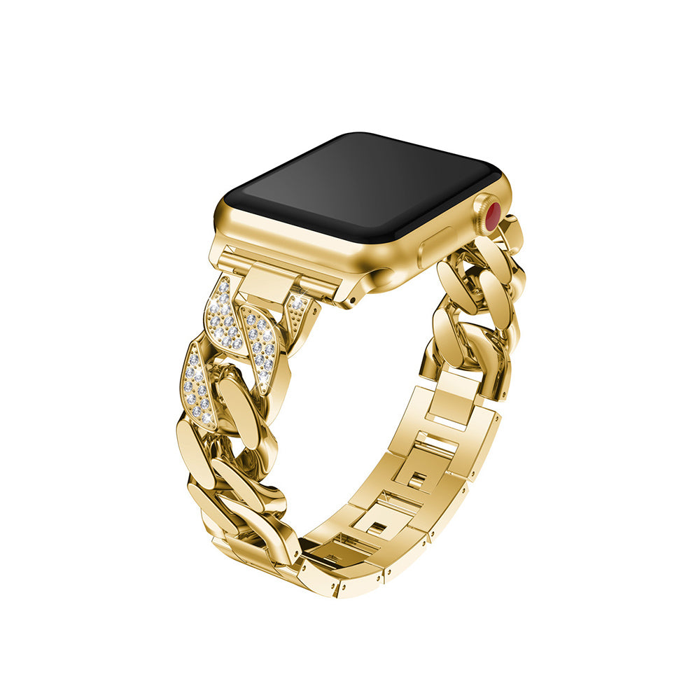 Diamond Denim Chain Metal Watch Band With Diamonds For Apple Watch SE/6/5/4/3/2/1(Gold)