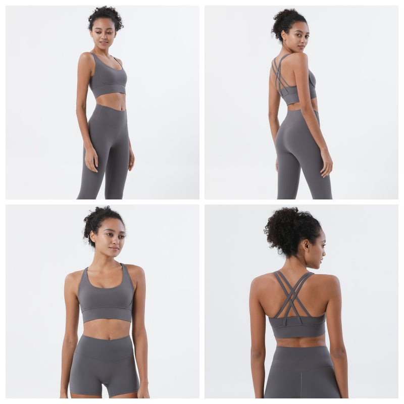 Comfort Sports Bra Push up Medium Support Yoga Tops Padded-Grey