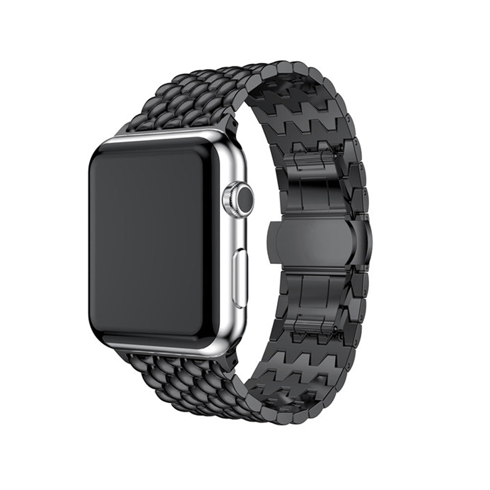 Dragon Leather Metal Watch Band For Apple Watch SE/6/5/4/3/2/1(Black)