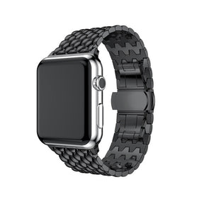 Dragon Leather Metal Watch Band For Apple Watch SE/6/5/4/3/2/1(Black)