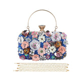 Colorful Floral Clutch Evening Bags for Women Beaded Purse Prom Handbag-Blue