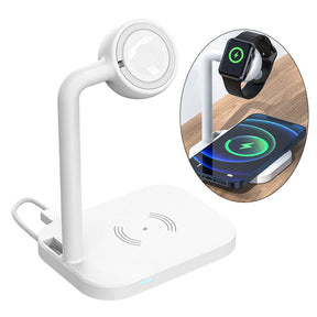 2-in-1 Wireless Charger 15W Fast Charging Phone Charger Stand for AirPods iWatch-White