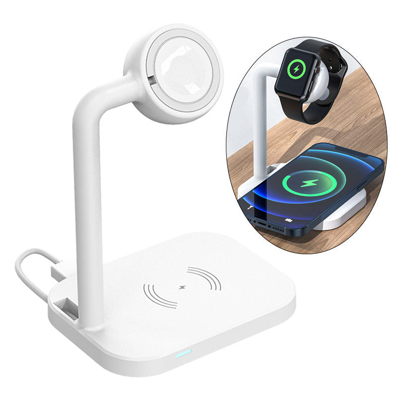 2-in-1 Wireless Charger 15W Fast Charging Phone Charger Stand for AirPods iWatch-White