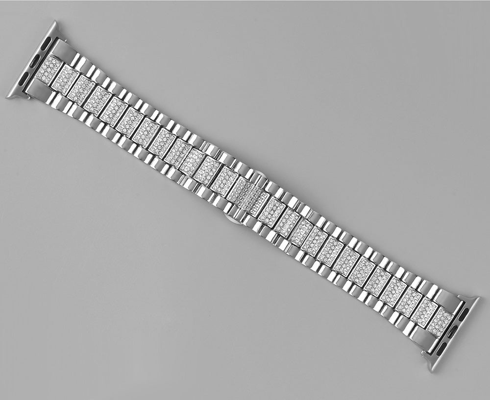 SZZ Bling Watch Band Business Stainless Steel Wristbands for Apple IWatch Series SE/1/2/3/4/5/6 For Women-Silver