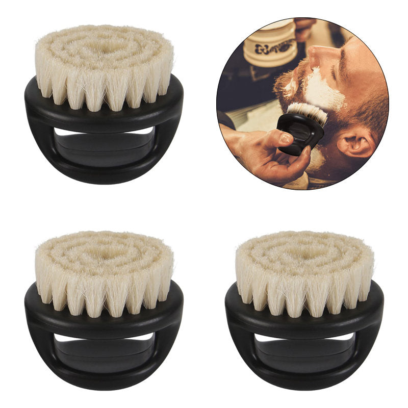 3Pcs Round Shape Beard Brushes with Handle for Men Beard Styling-Wool