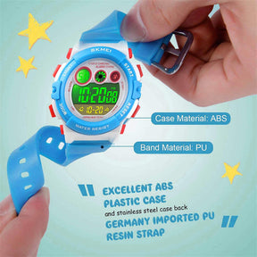 Kid Waterproof Electronic Multi Function Outdoor LED Watches-WhiteBlue