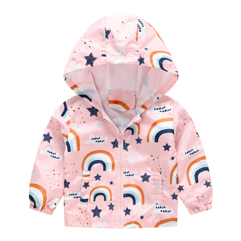 Toddler Boys Girls Cartoon Print Zip Jacket Hooded Trench Kids Casual Coats-19