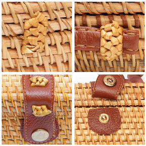 Womens Square Crossbady Rattan Bag Boho Braided Handbag