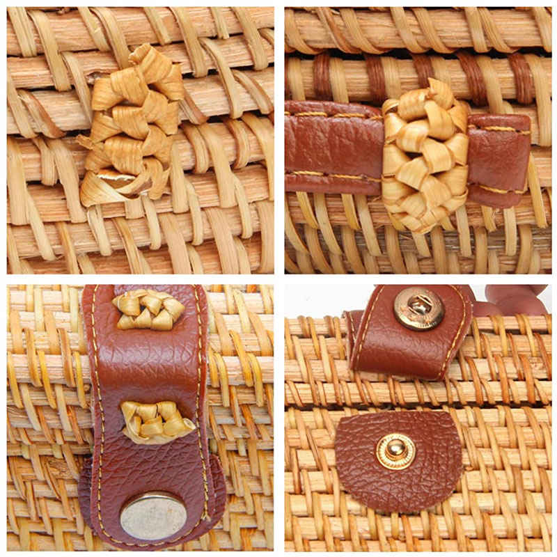 Womens Square Crossbady Rattan Bag Boho Braided Handbag