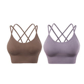 2 Pcs Cross Back Sports Bras Padded Low Impact Vest for Running-Set4